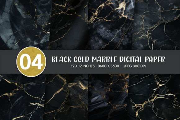 Black Gold Marble Digital Paper for Creative Projects and Home Decor