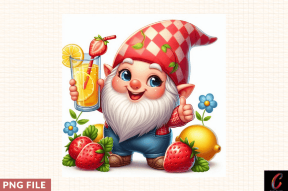 Cheerful Gnome Holding Lemonade and Stra: A Versatile Design for Creative Projects