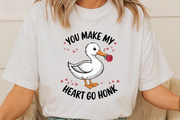 Cute White Duck Holding a Pink Flower