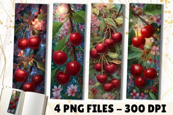 Deep Red Cherries Branch Blossom Bookmarks