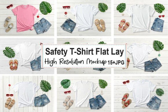 Enhance Your Design Presentations with Safety T-Shirt Flat Lay Mockup Bundle 01