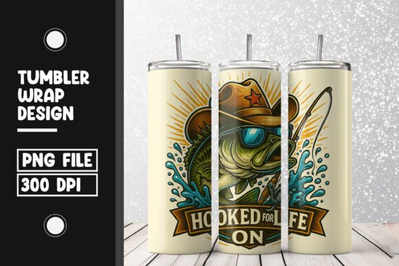 Hooked for Life Fishing Tumbler Wrap PNG