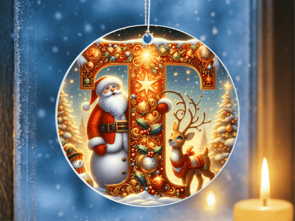 Monogram T Initial Santa Deer Ornament: A Unique Holiday Design for Personalized Projects
