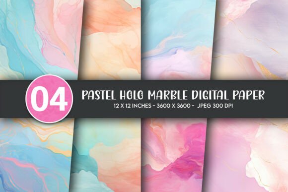 Pastel Holo Marble Digital Paper for Creative Projects