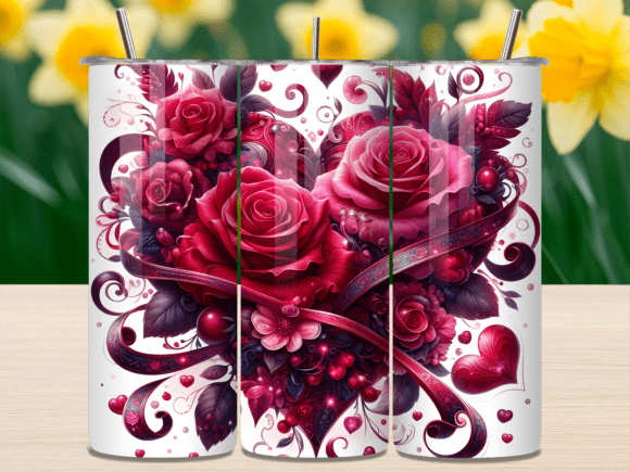 Pink Rose Heart and Ribbons Tumbler Wrap: A Stylish Solution for Custom Tumbler Designs