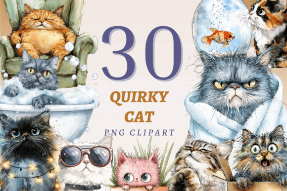 Quirky Cat PNG Bundle for Creative Design