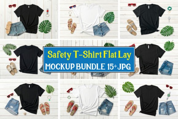 Safety T-Shirt Flat Lay Mockup Bundle 07