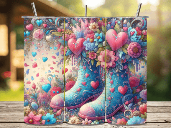 Teal Glitter Boots Hearts Tumbler Wrap