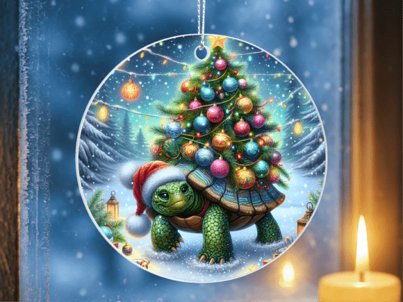 Turtle Santa Hat Xmas Tree Ornament PNG