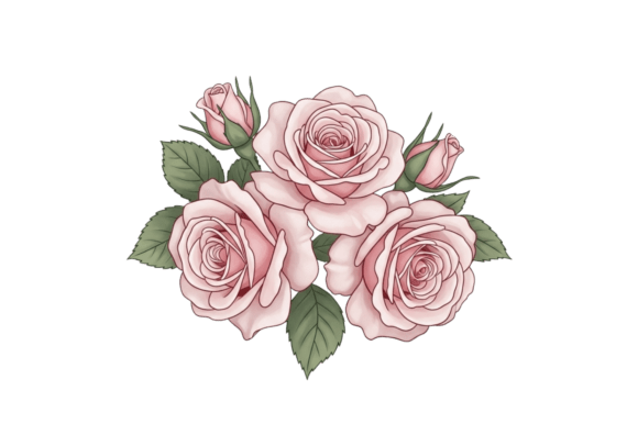 Watercolor Pink Roses and Buds Illustrat