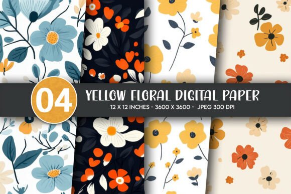 Yellow Floral Digital Paper